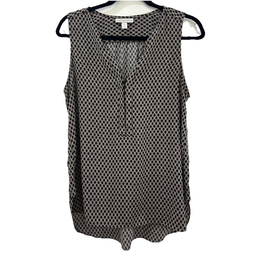 Dana Buchman Top Womens Medium Black Cream Geometric Sleeveless V-Neck Pullover